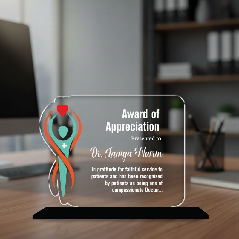 Personalized Doctor Appreciation Award Custom Acrylic Trophy with Name & Message, UV Printed Medical Recognition Trophy for Healthcare Professionals